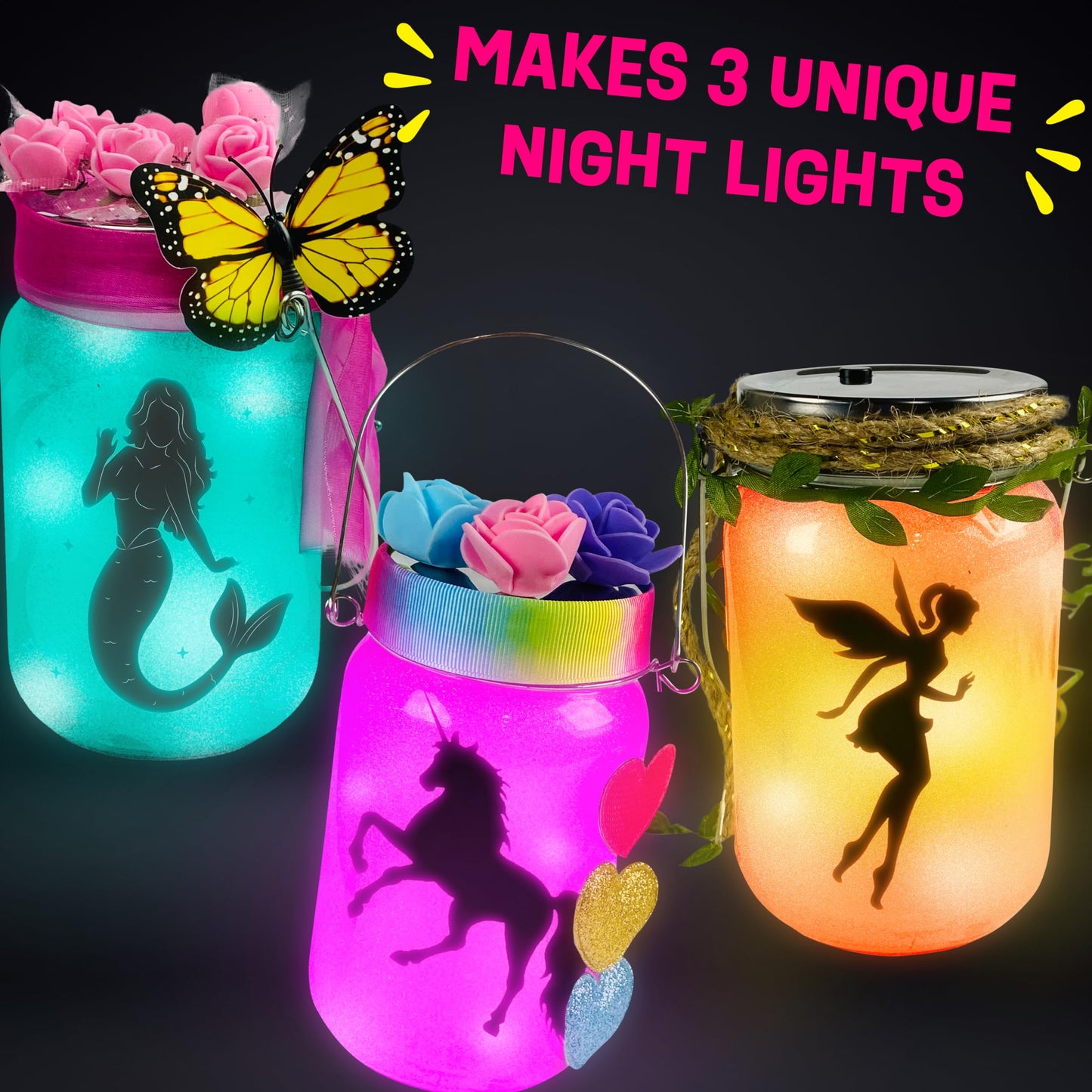 WOOODLIFY Light-Up Unicorn Lantern Craft Kit – 3 Magical Jars for Girls 8-12