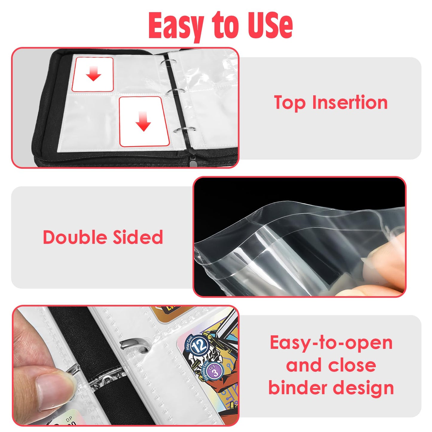 Woorhive 4-Pocket Trading Card Binder - Holds 400 Cards, Waterproof PU Cover, 50 Removable Sleeves