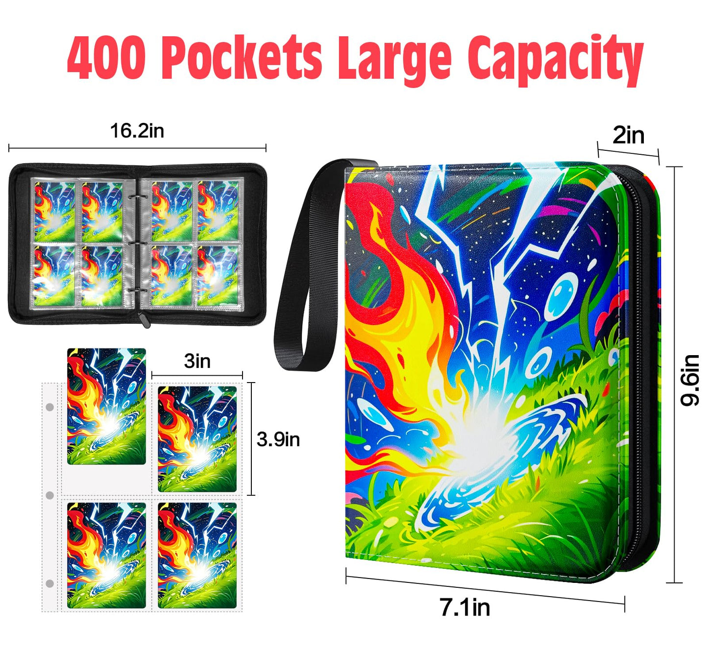 Woorhive 4-Pocket Trading Card Binder - Holds 400 Cards, Waterproof PU Cover, 50 Removable Sleeves
