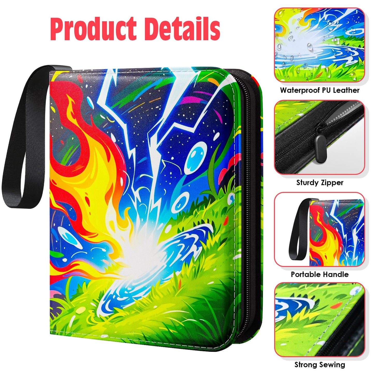 Woorhive 4-Pocket Trading Card Binder - Holds 400 Cards, Waterproof PU Cover, 50 Removable Sleeves