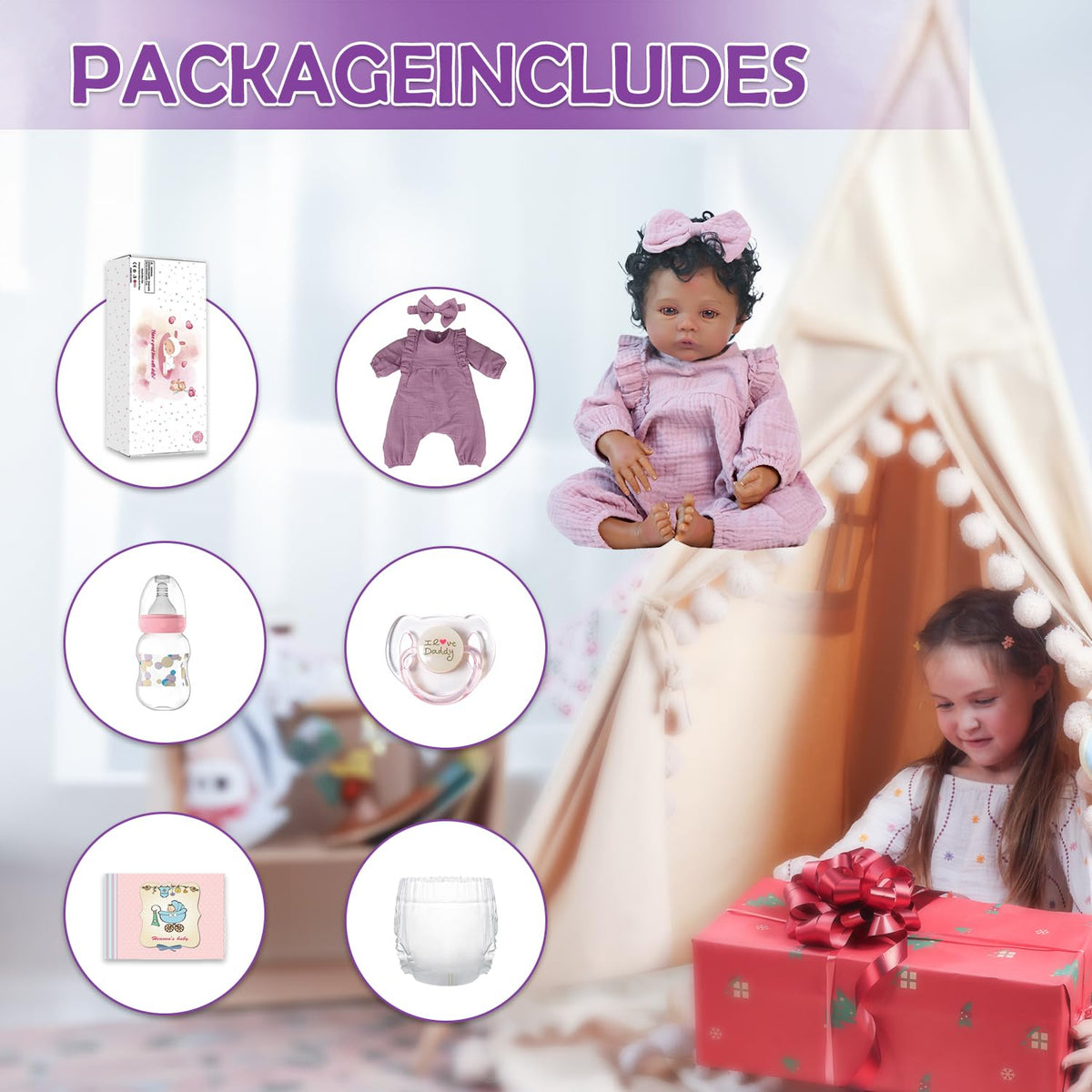WOOROY Realistic Reborn Baby Doll Black Girl - 18 Inch African American Newborn Doll with Soft Cloth Body + Gift Set