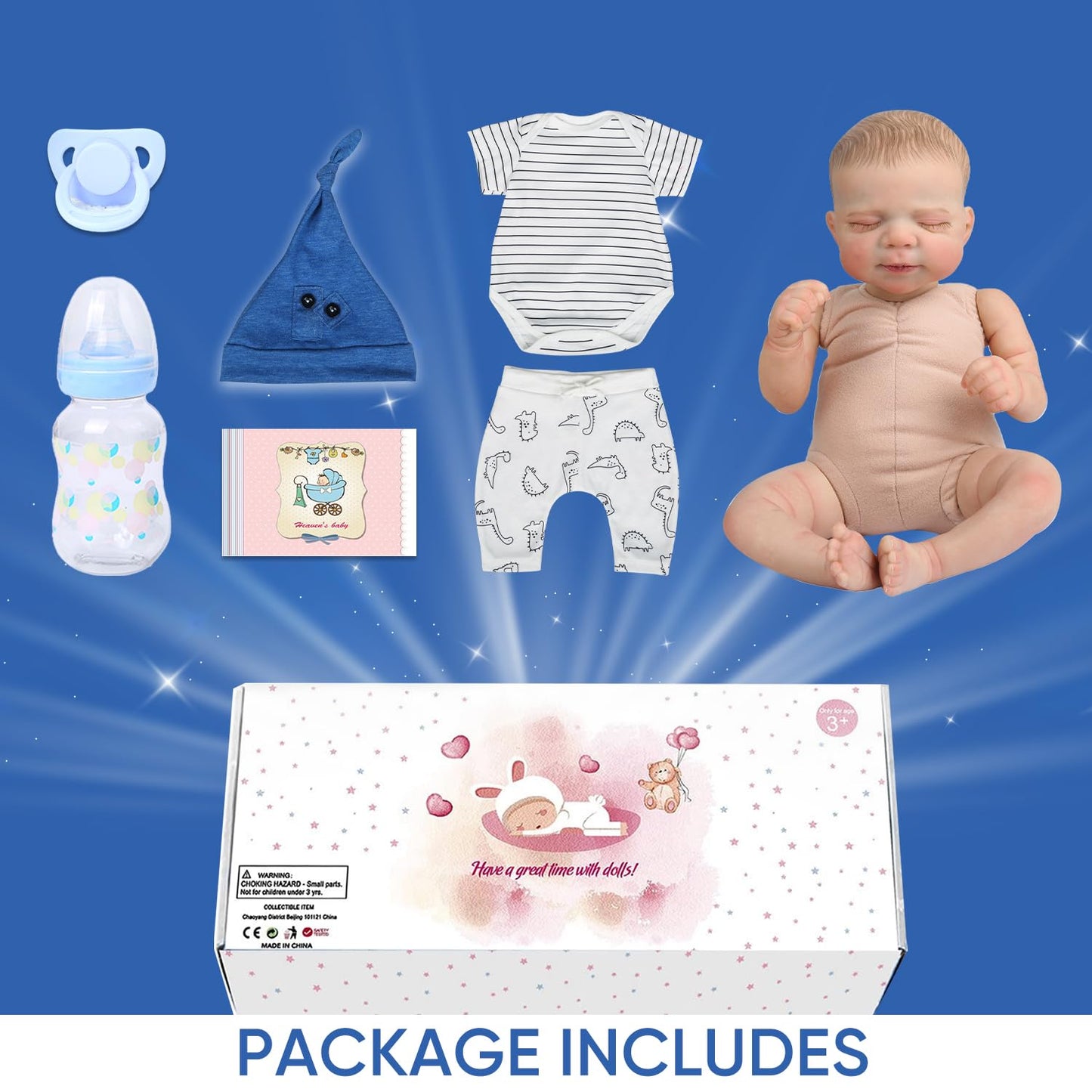 WOOROY Realistic Reborn Baby Doll Boy – 18-Inch Sleeping Newborn, Soft Cloth Body, Lifelike Gift