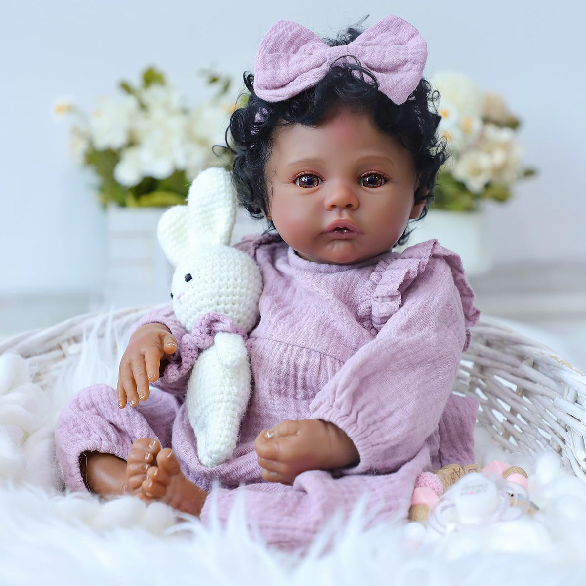 WOOROY Realistic Reborn Baby Doll Black Girl - 18 Inch African American Newborn Doll with Soft Cloth Body + Gift Set