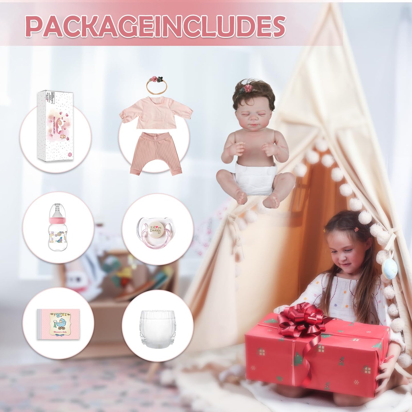 WOOROY Reborn Baby Doll - 18in Full Body Vinyl Girl, Ages 3+ Safe Gift