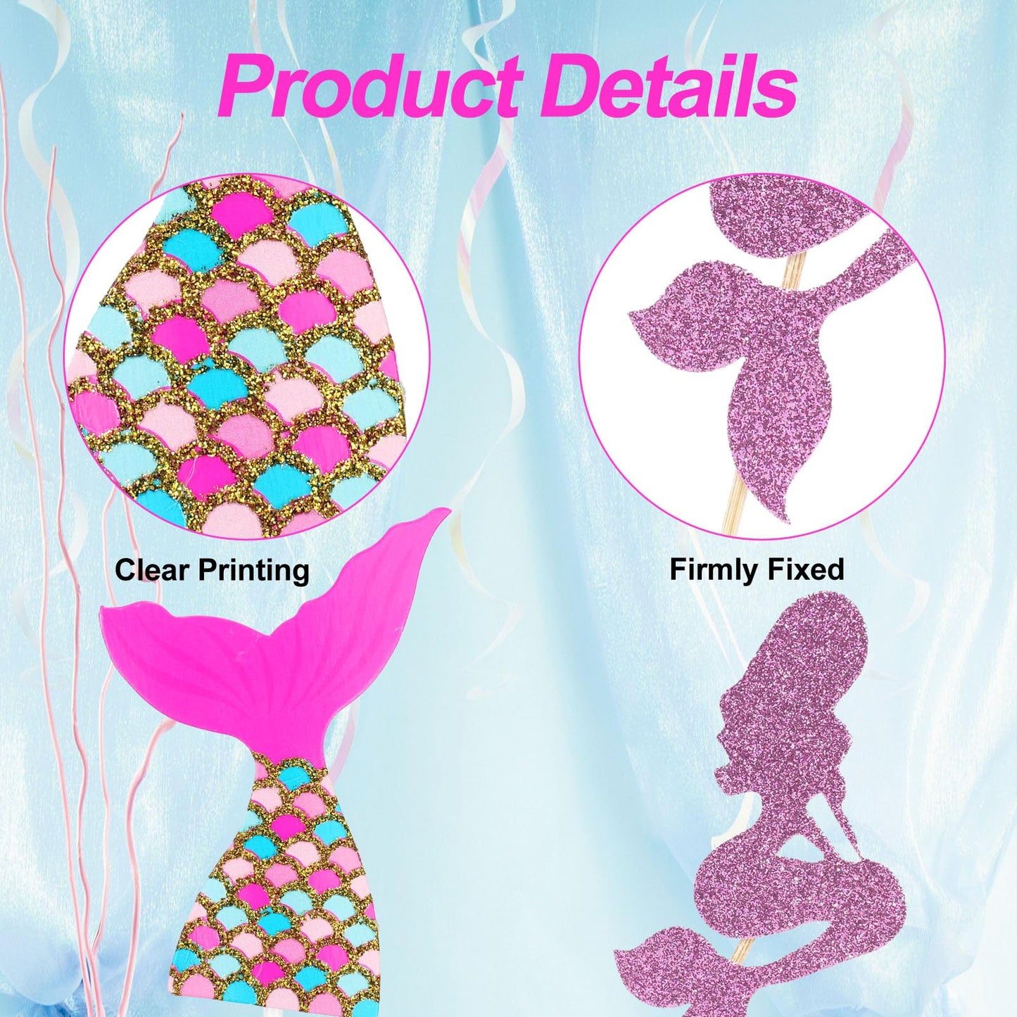 Wootkey Glitter Mermaid Cupcake Toppers – 36 Pcs Ocean Birthday Cake Decorations