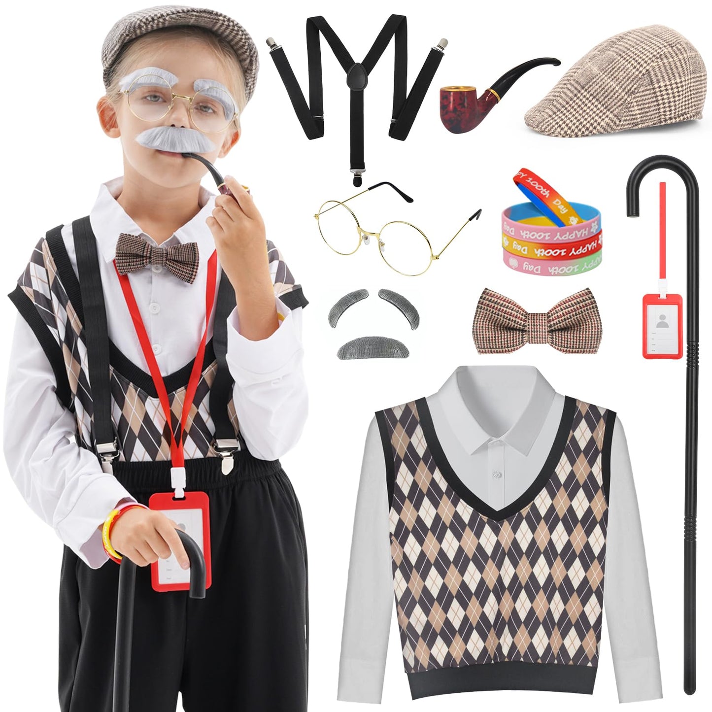 WooWee 100 Days of School Costume for Boys — Grandpa Look (Ages 5–12)