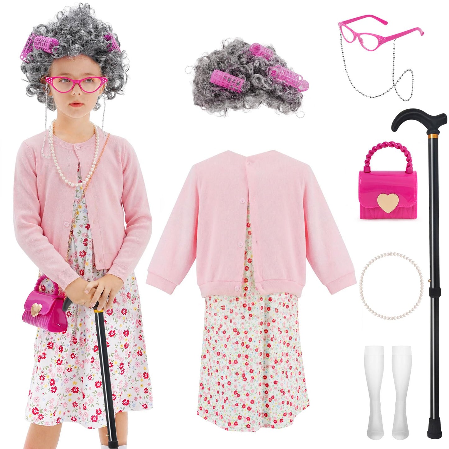 WooWee Kids Girl 100 Days Costume - Old Lady Dress Up for Girls