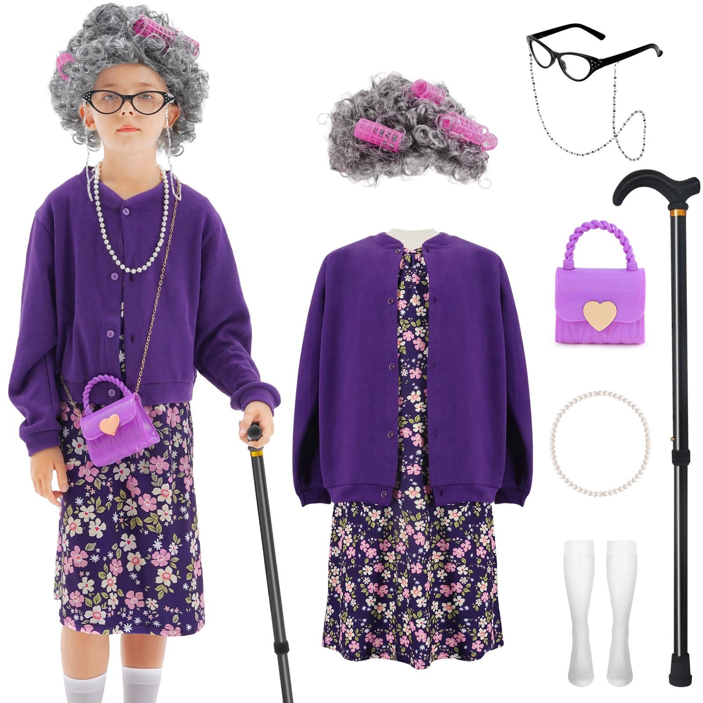 WooWee 100 Days of School Costume for Girls 10-12 | Old Lady Costume for Kids | Halloween Dress Up