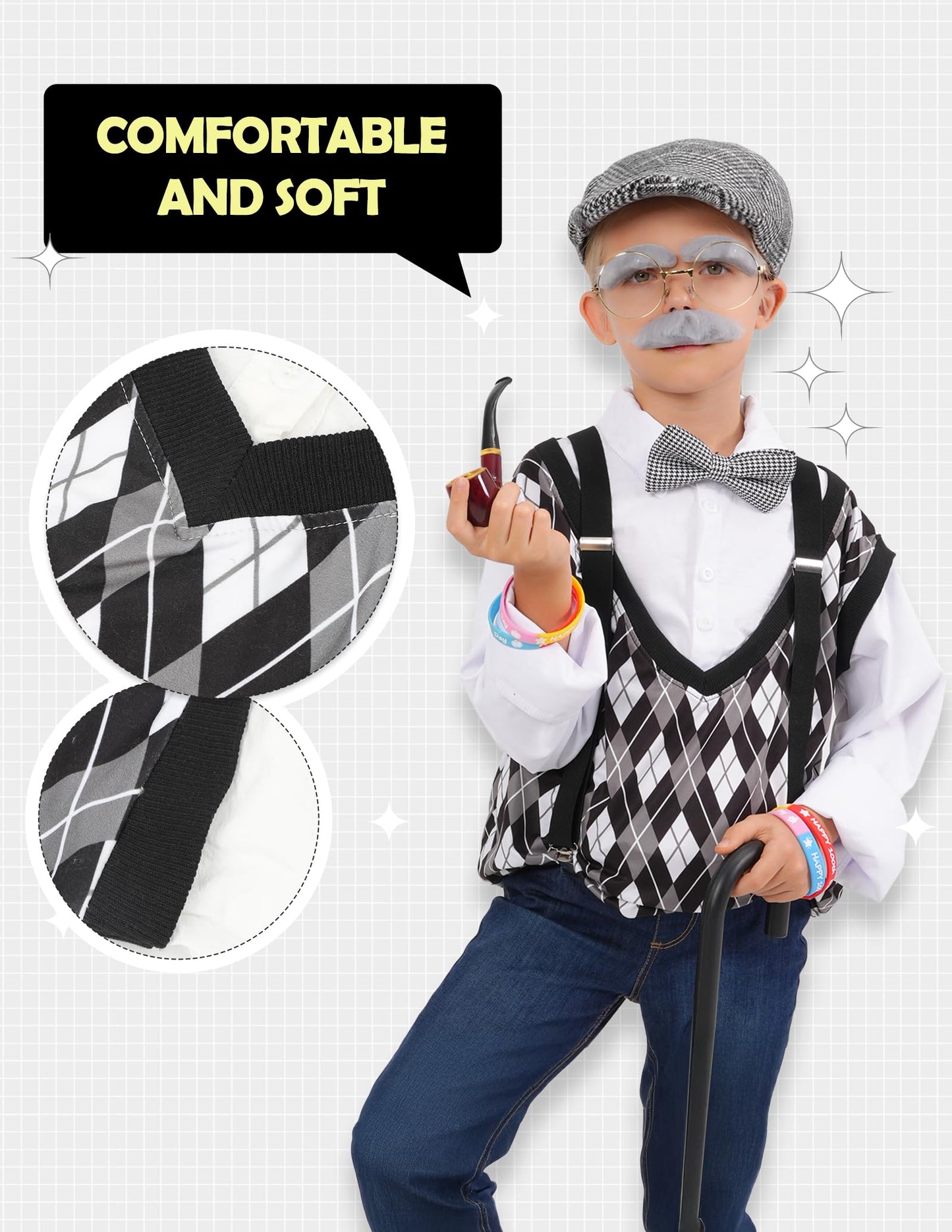 WooWee 100 Days of School Costume for Boys — Old Man Dress Up (Gray, Small 5–7yr)