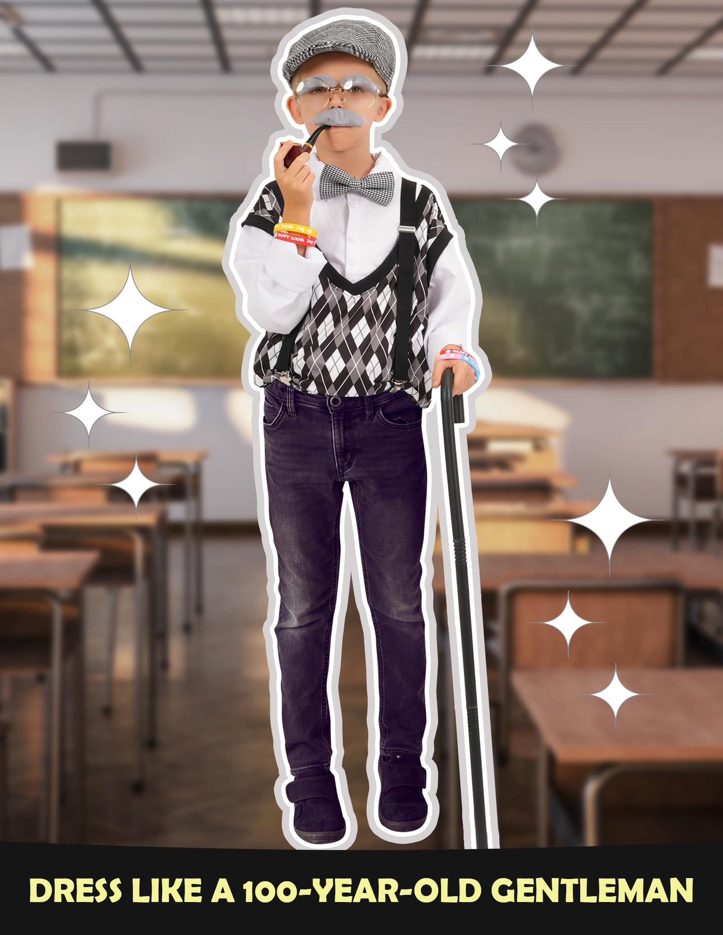 WooWee 100 Days of School Costume for Boys — Old Man Dress Up (Gray, Small 5–7yr)
