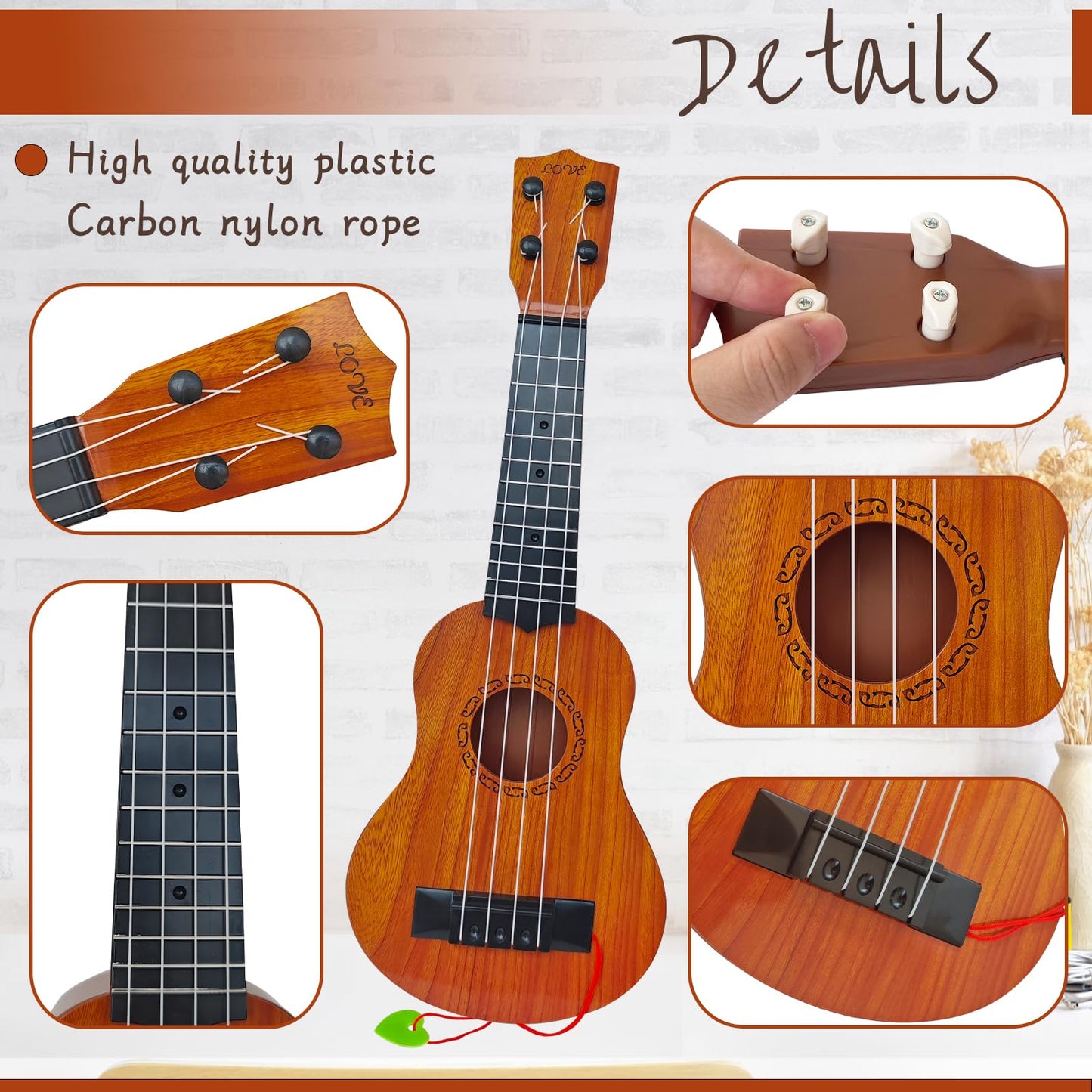 Woozettn Kids 17-Inch Ukulele Toy – 4-String Educational Guitar for Toddlers & Preschoolers