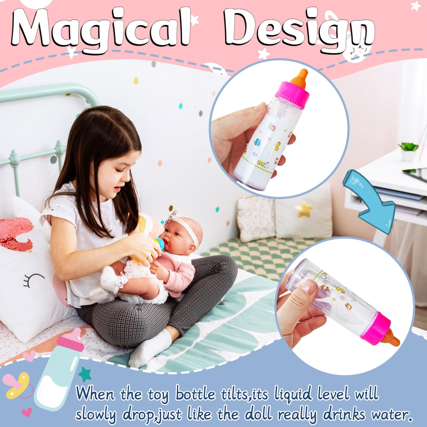 Woozettn 13-Piece Baby Doll Feeding Set | Magic Bottle & Accessories