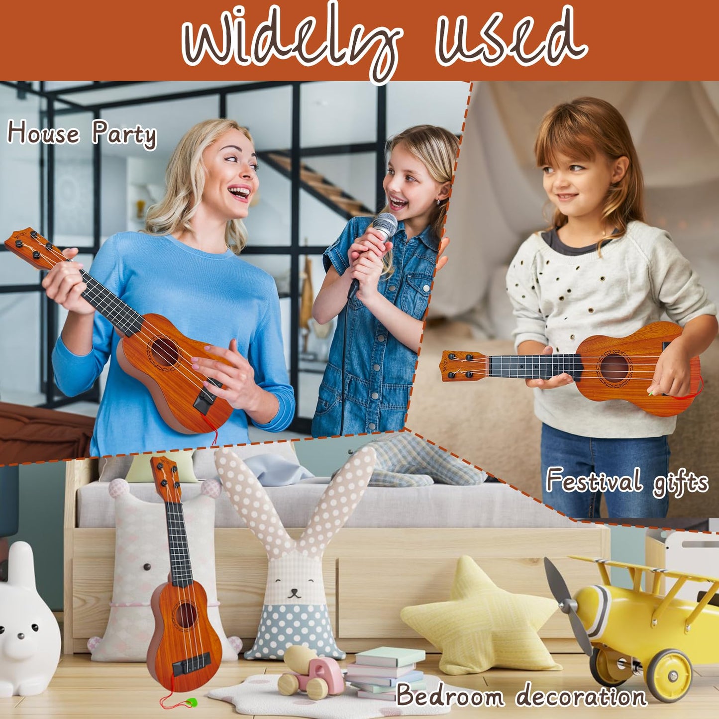 Woozettn Kids 17-Inch Ukulele Toy – 4-String Educational Guitar for Toddlers & Preschoolers