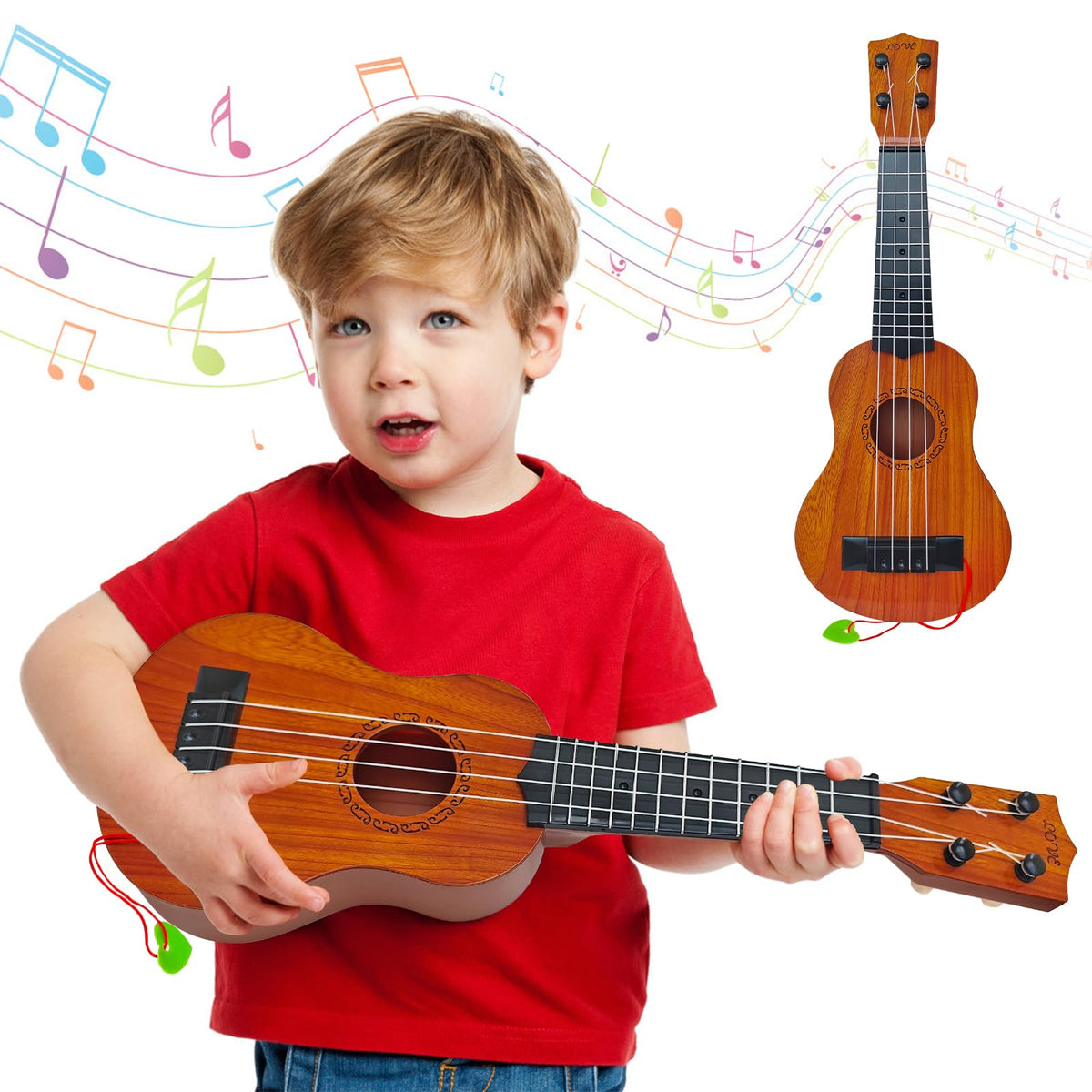 Woozettn Kids 17-Inch Ukulele Toy – 4-String Educational Guitar for Toddlers & Preschoolers
