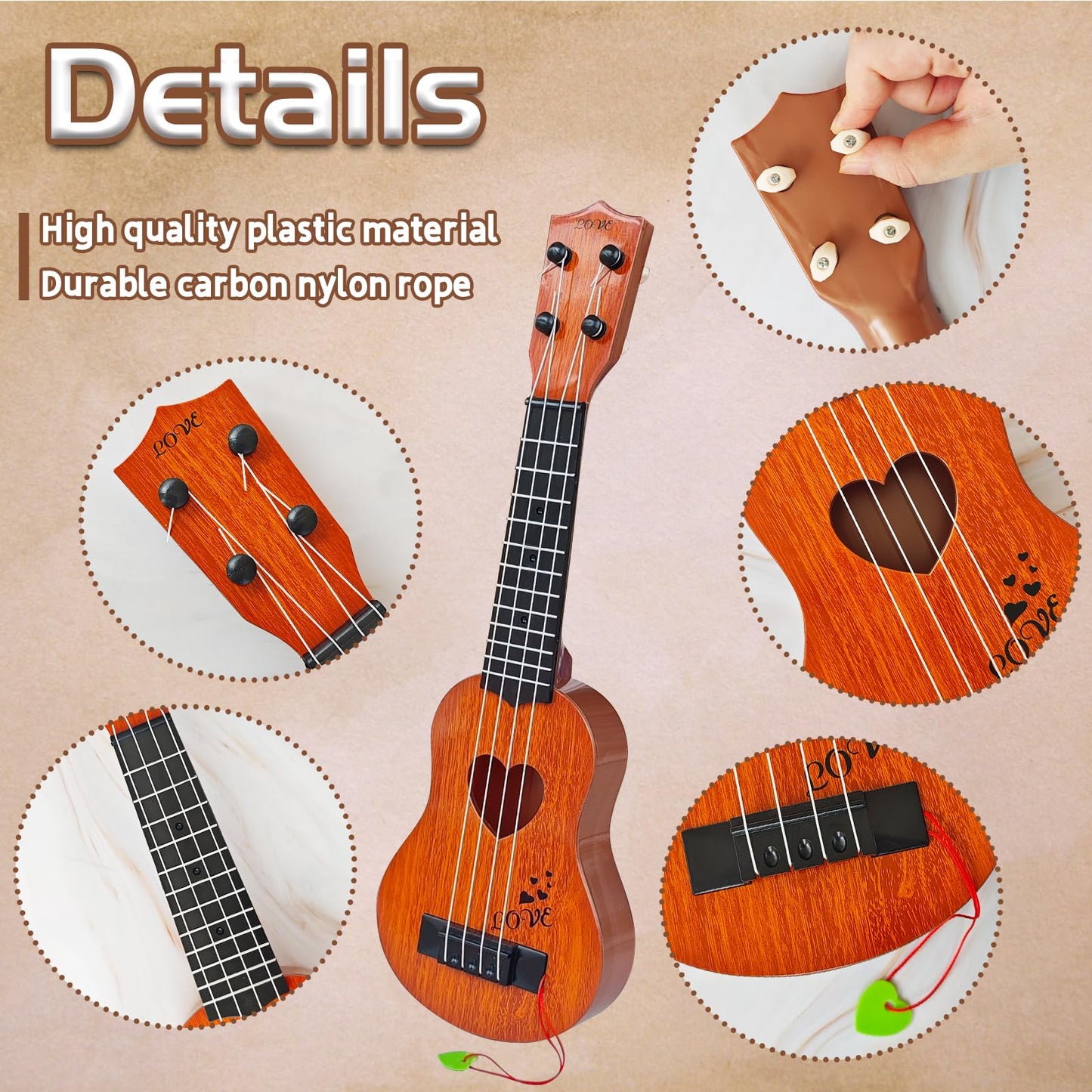 Woozettn Kids Toy Classical Ukulele 17-Inch – Educational 4-String Guitar for Toddlers