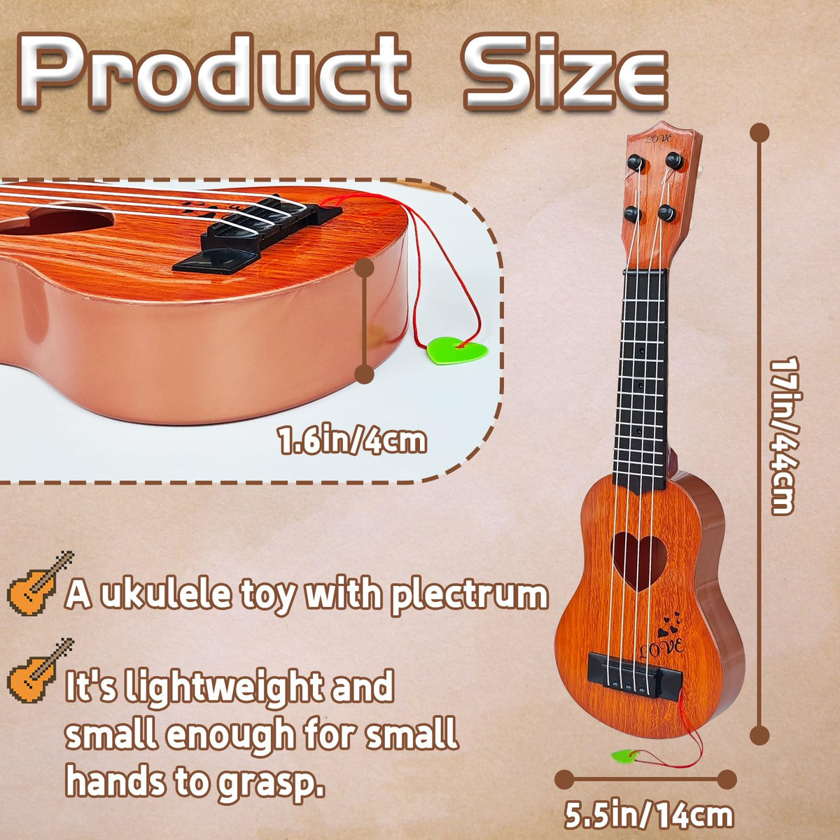 Woozettn Kids Toy Classical Ukulele 17-Inch – Educational 4-String Guitar for Toddlers