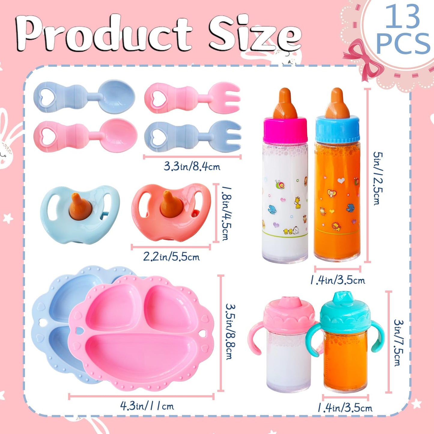 Woozettn 13-Piece Baby Doll Feeding Set | Magic Bottle & Accessories