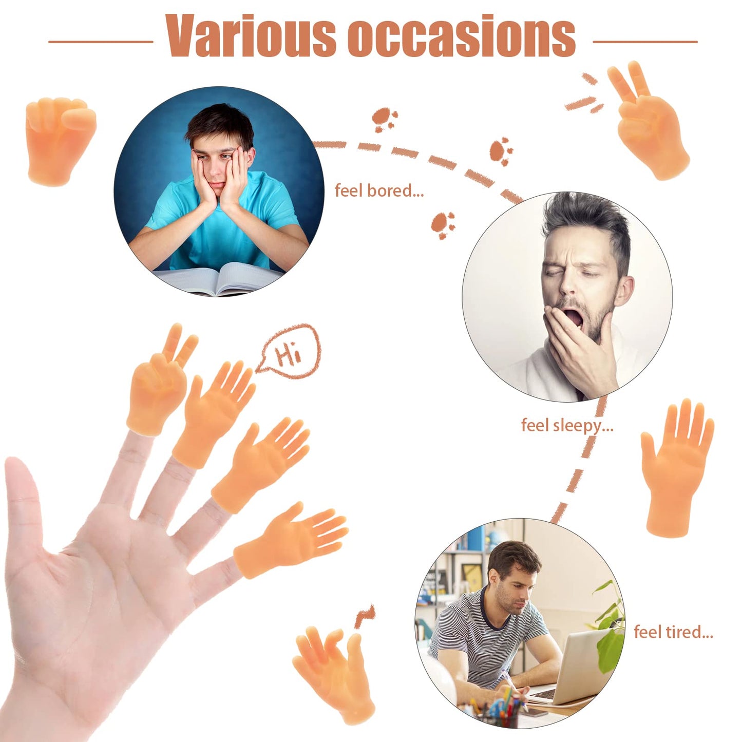 Woozettn 14 Pcs Tiny Finger Hands – Premium Rubber Mini Hand Puppets for Party Gags & Puppet Shows