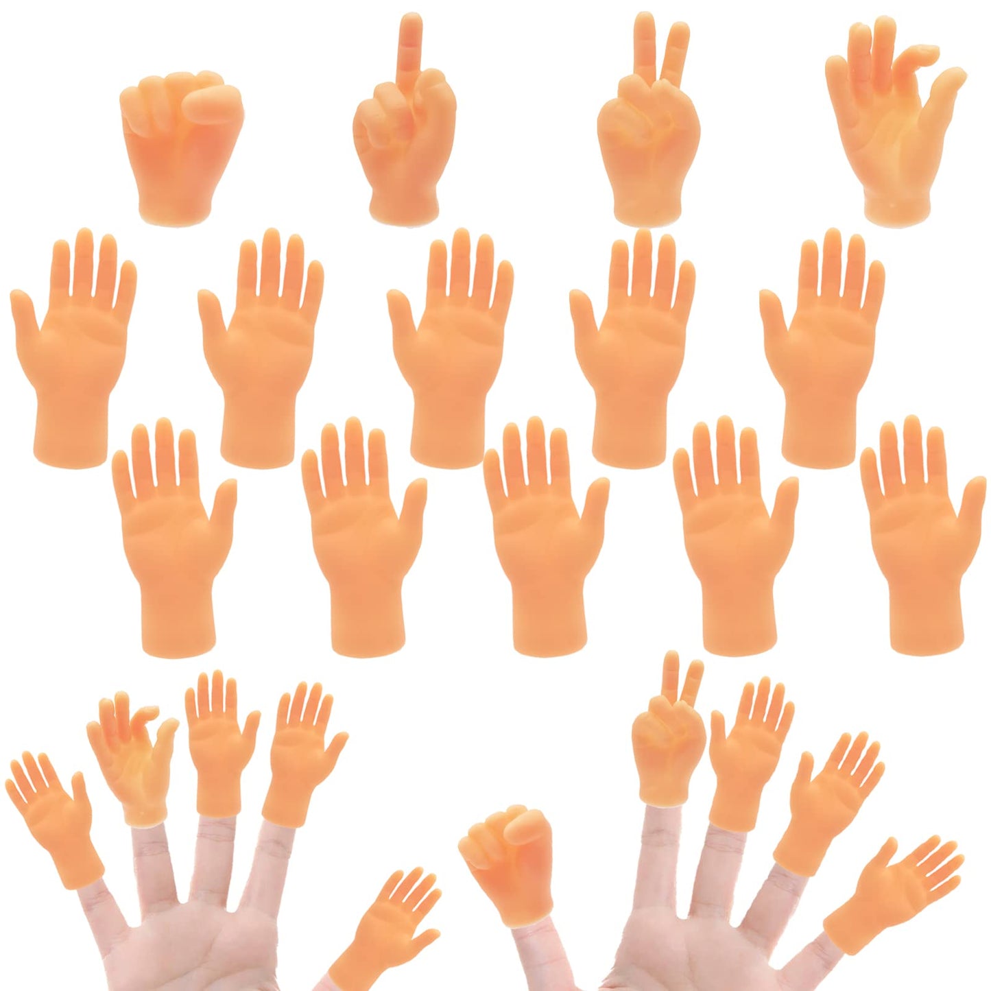 Woozettn 14 Pcs Tiny Finger Hands – Premium Rubber Mini Hand Puppets for Party Gags & Puppet Shows