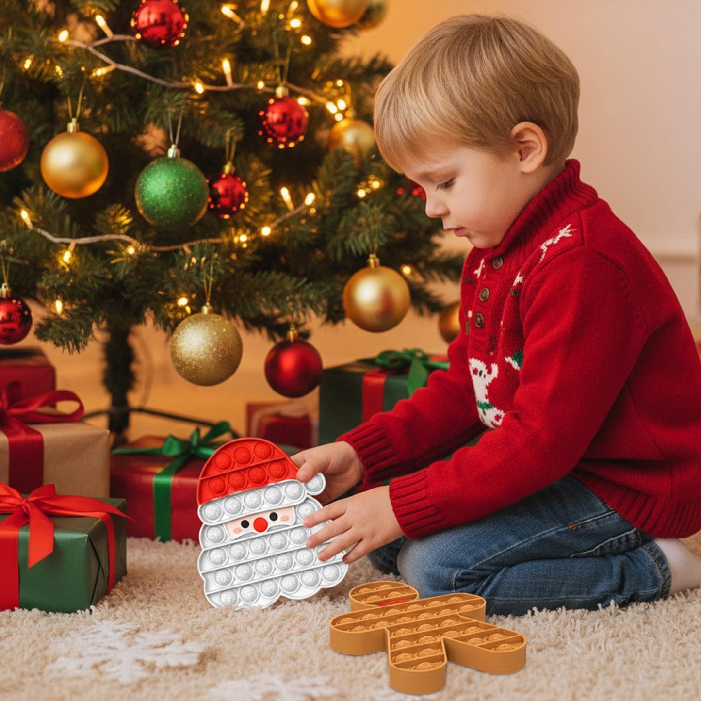 Woplagyreat Christmas Push Bubble Fidget Toy – Gingerbread Man Sensory Toy for Kids