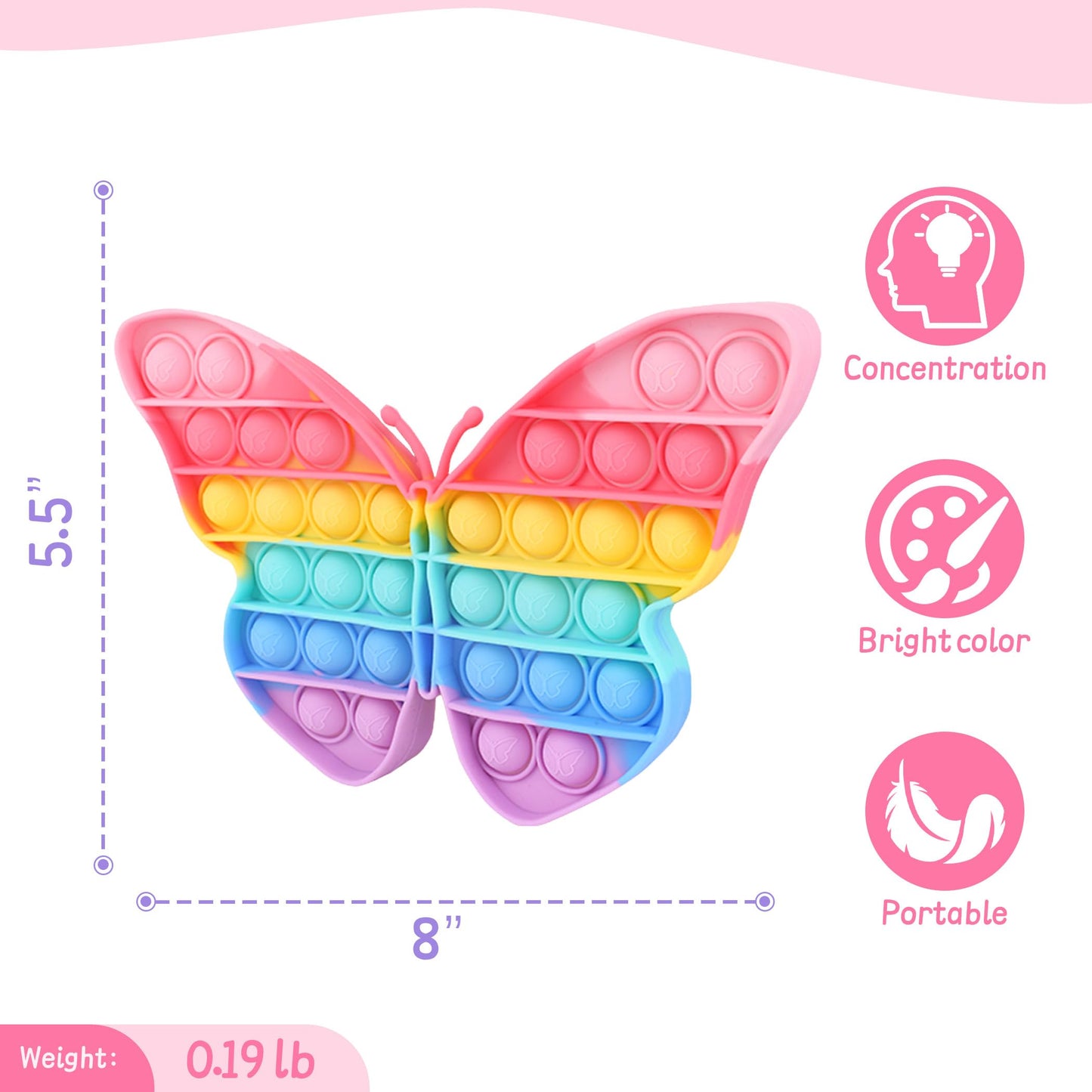 Woplagyreat Kids Fidget Butterfly Push Bubble Toy – Sensory Toy for All Ages | Travel, Office, Classroom