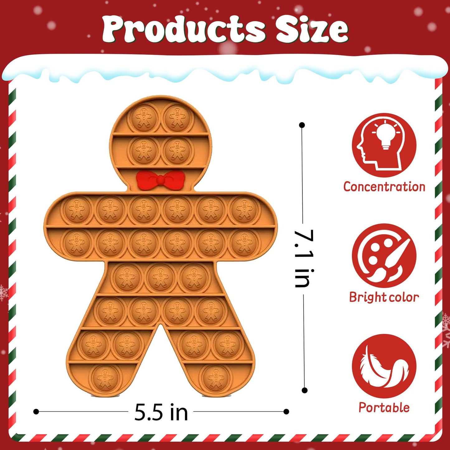 Woplagyreat Christmas Push Bubble Fidget Toy – Gingerbread Man Sensory Toy for Kids