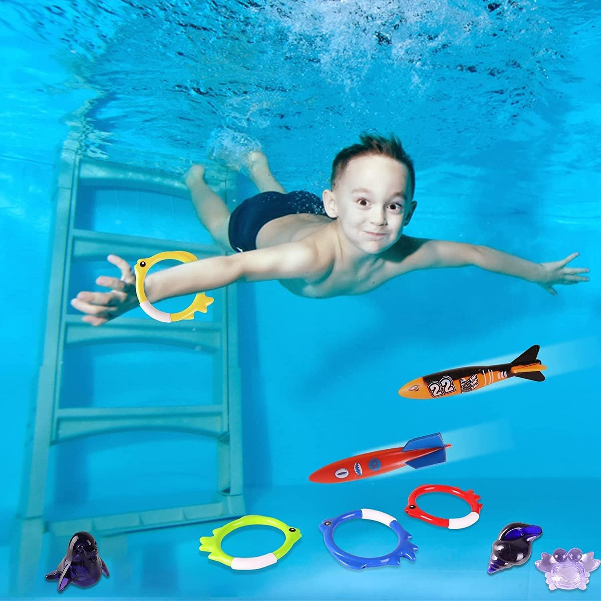 Woplagyreat Summer Pool Dive Toys – 20 Pack Kids Pool Game Set with Tote