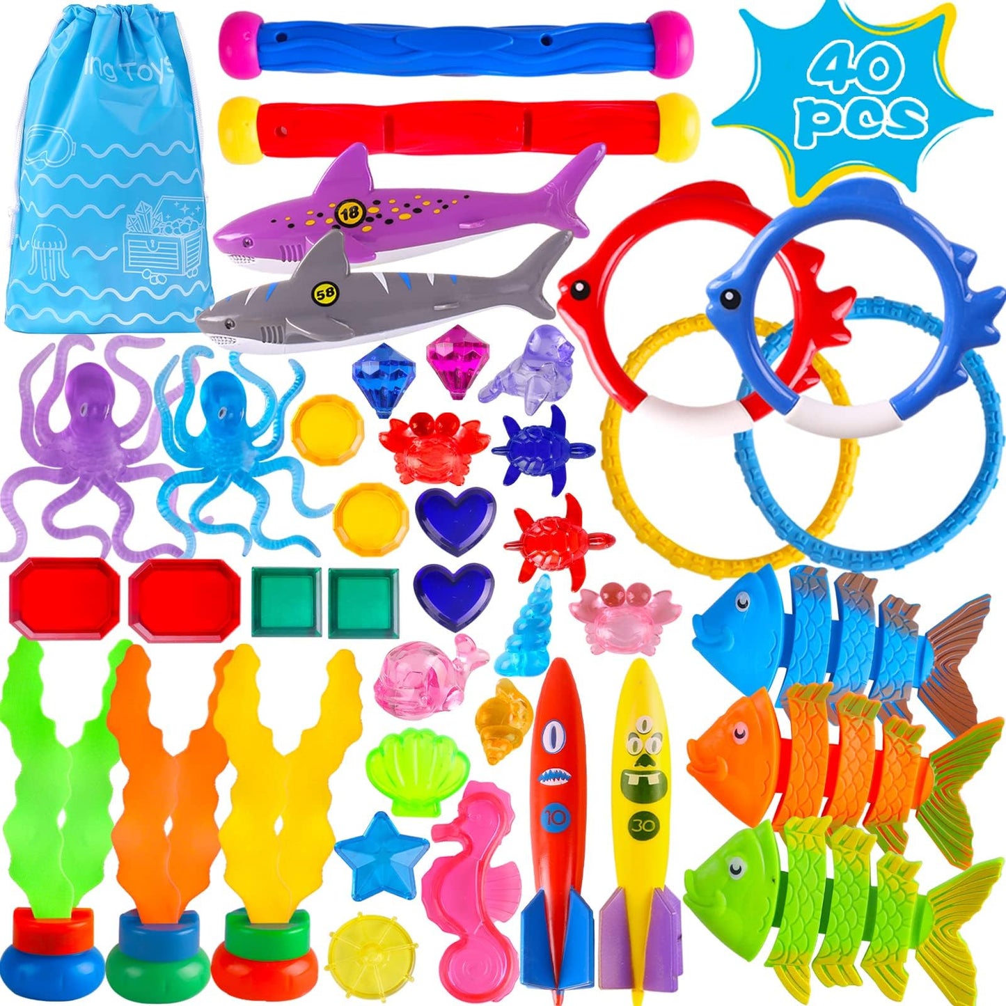 Woplagyreat 40 Pack Summer Pool Diving Toys for Kids – Safe, Colorful Underwater Games