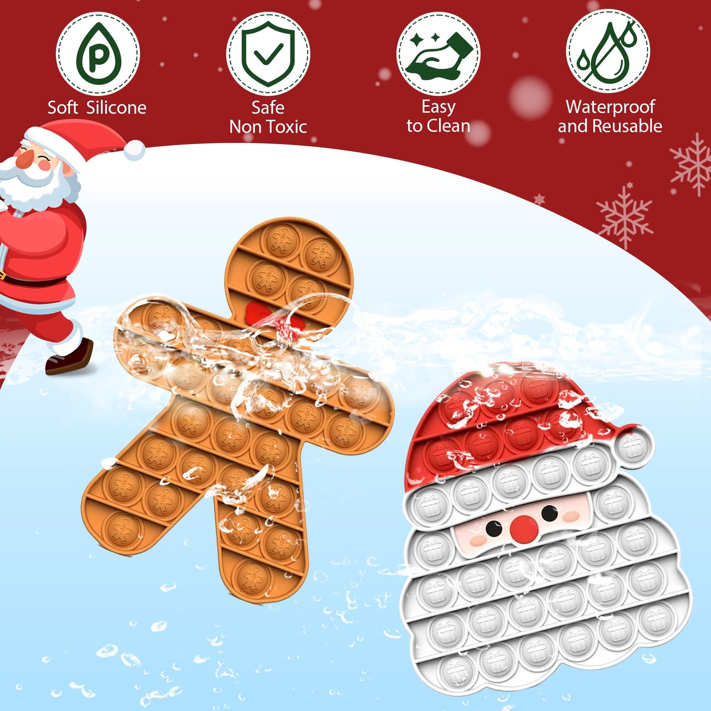 Woplagyreat Christmas Fidget Santa Bubble Toy – Silicone Sensory Pop for Kids & Adults