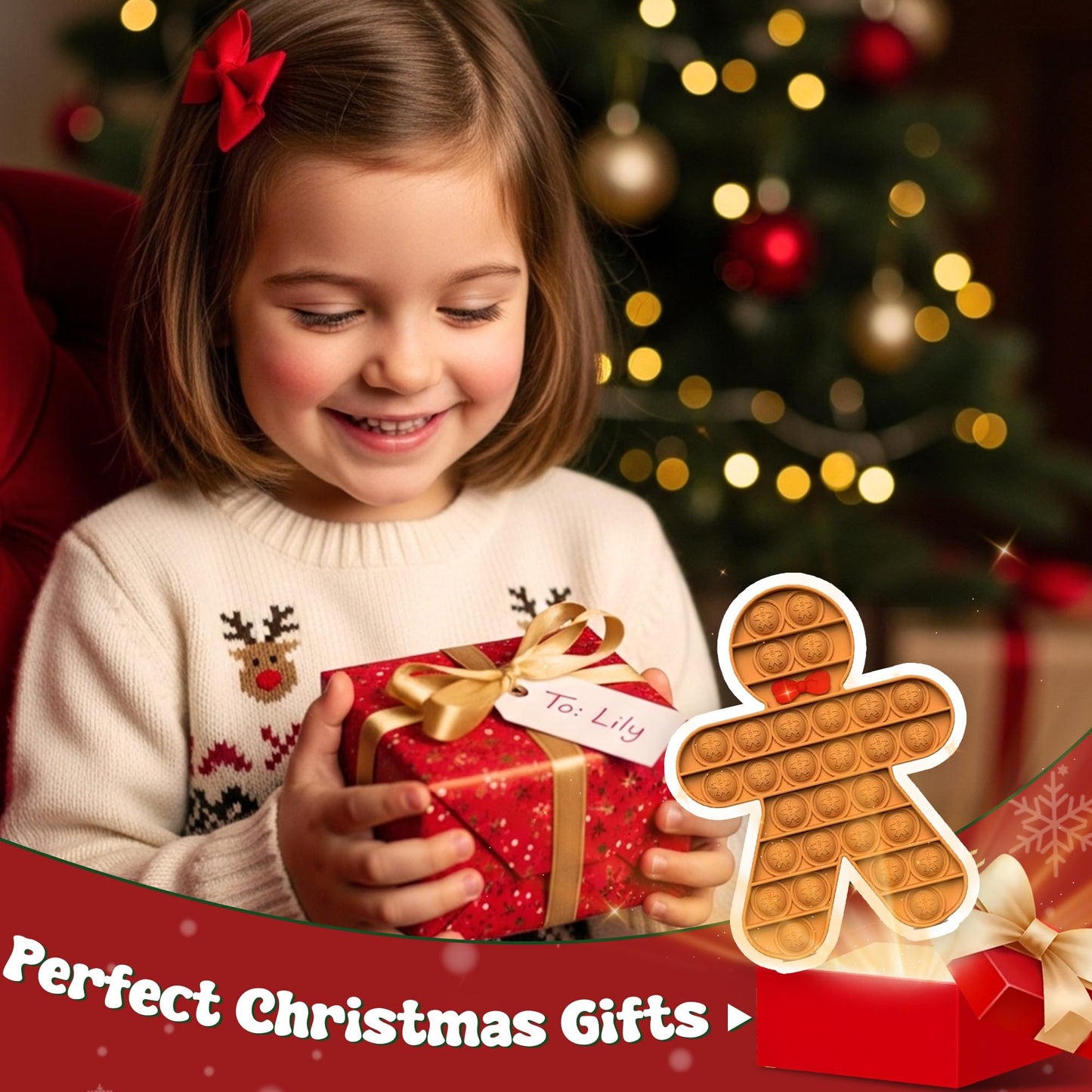 Woplagyreat Christmas Push Bubble Fidget Toy – Gingerbread Man Sensory Toy for Kids