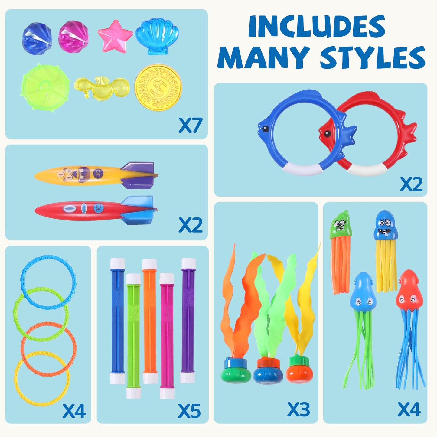 Woplagyreat 30 Packs Pool Diving Toys for Kids – Pool Games & Treasure Set