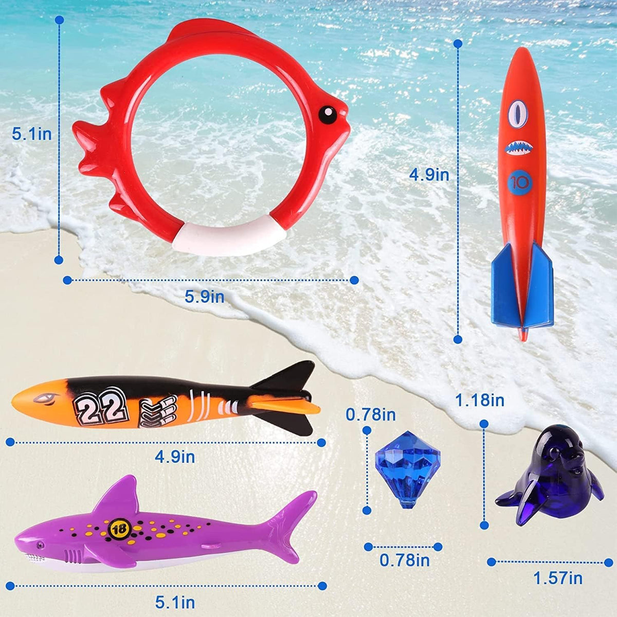 Woplagyreat Summer Pool Dive Toys – 20 Pack Kids Pool Game Set with Tote