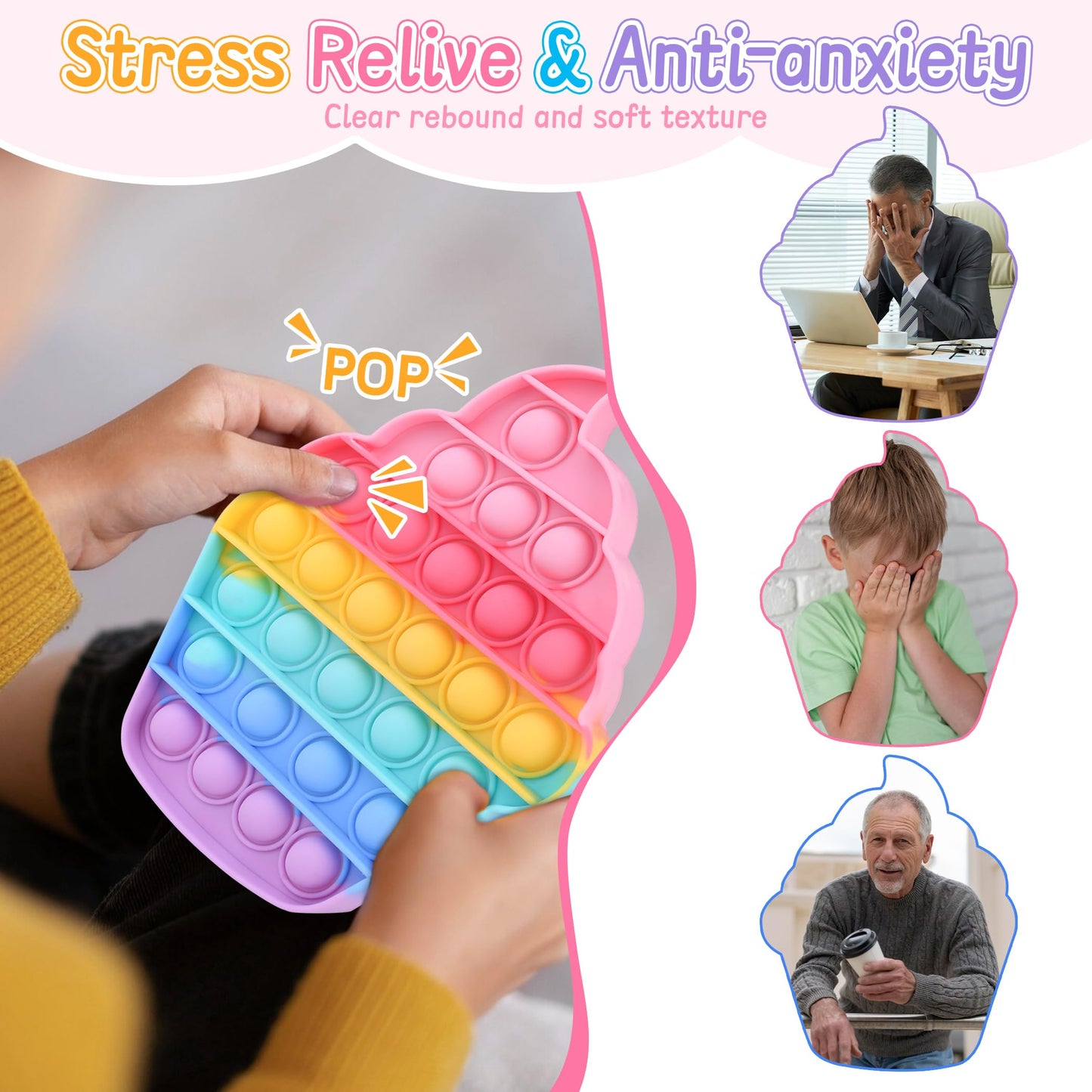 Woplagyreat Push Bubble Cupcake Fidget Toy – Silicone Cupcake Sensory Game for Stress Relief