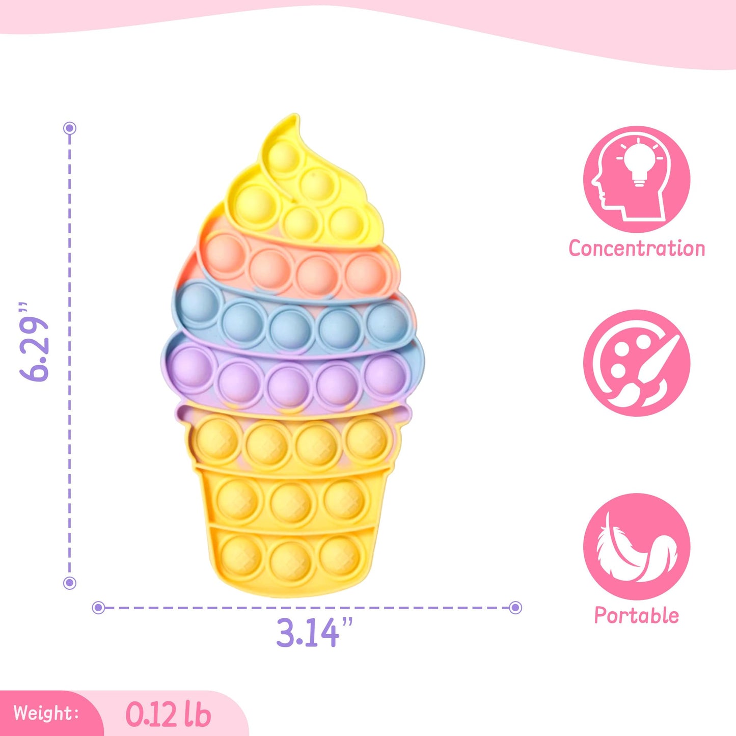 Woplagyreat Kids Push Bubble Fidget Toy – Ice Cream Cone Sensory Toy for 3-7 Year Olds
