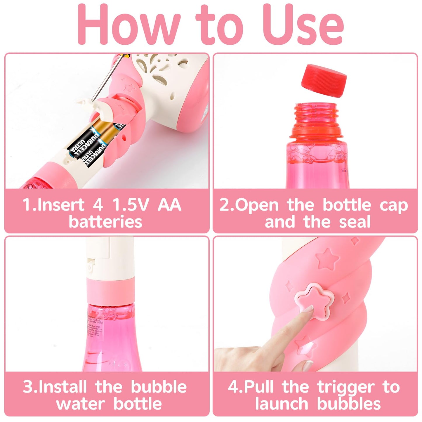 Woplagyreat Unicorn Bubble Wand – Automatic Bubble Machine for Kids (Pink)