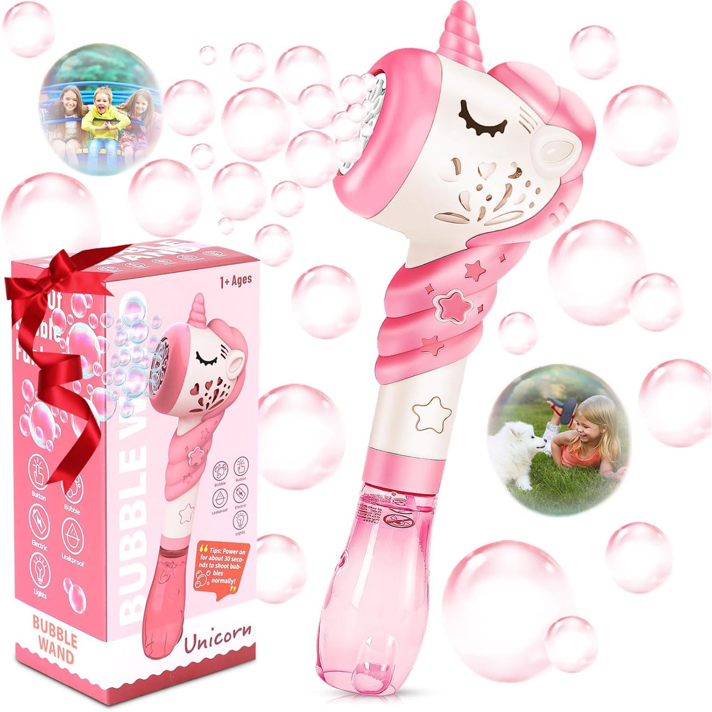 Woplagyreat Unicorn Bubble Wand – Automatic Bubble Machine for Kids (Pink)