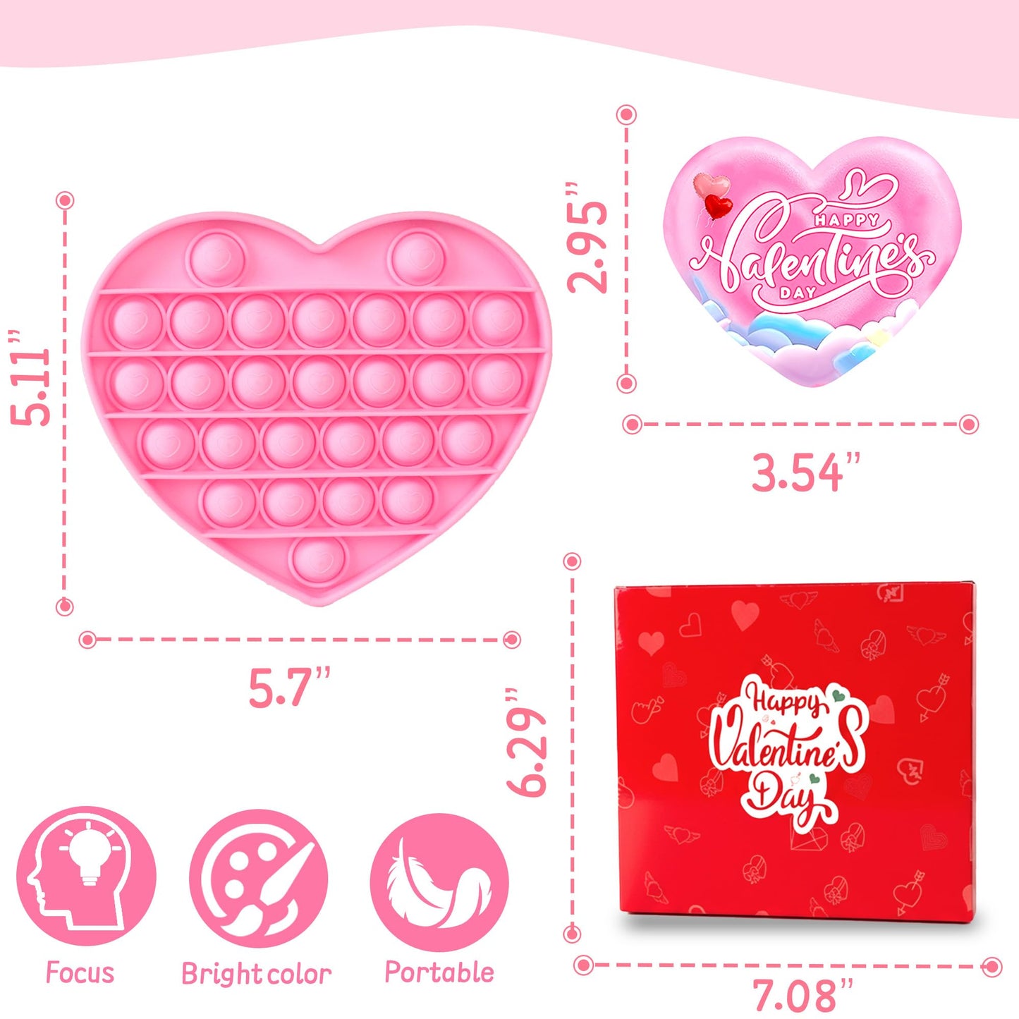 Woplagyreat Valentines Fidget Toy – Pink Heart Bubble Pop Sensory Toy for Kids & Adults