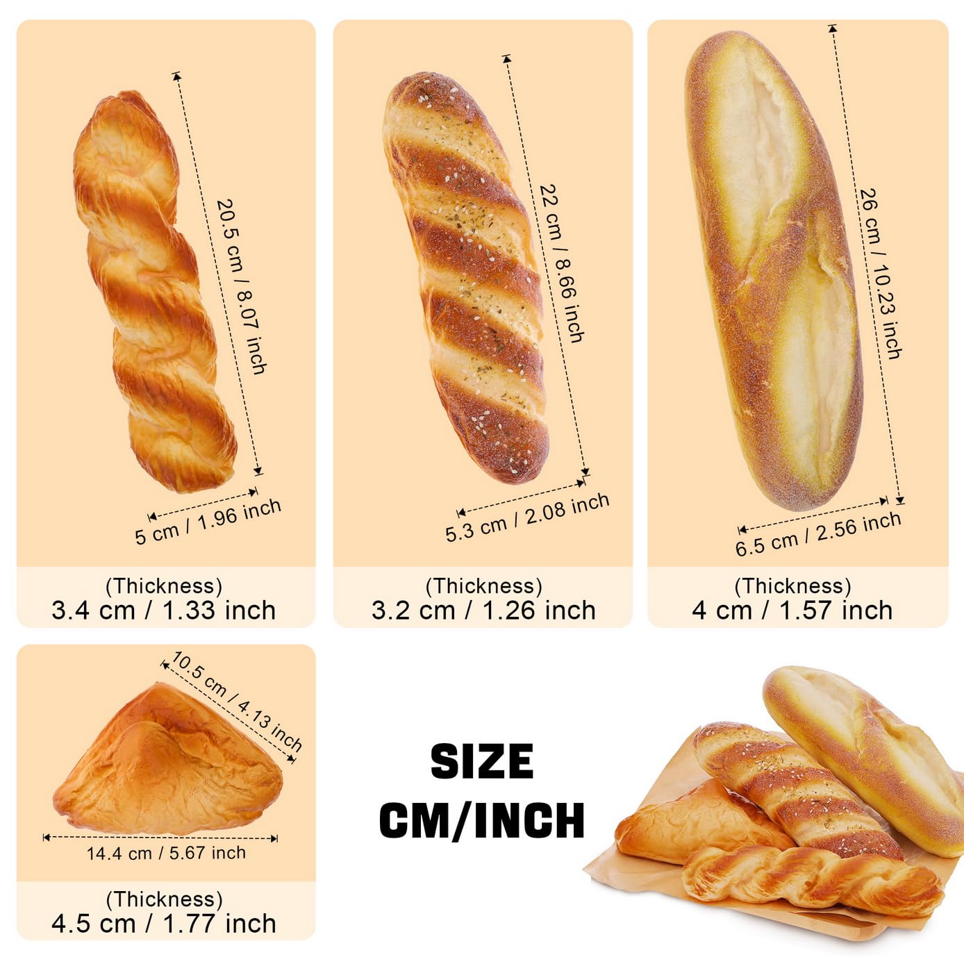 Woration 4-Pc Artificial Bread Set – Realistic Faux Baguette Models