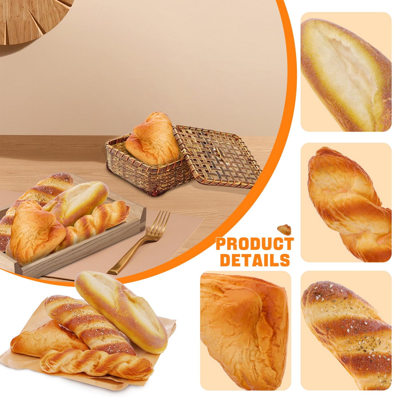 Woration 4-Pc Artificial Bread Set – Realistic Faux Baguette Models