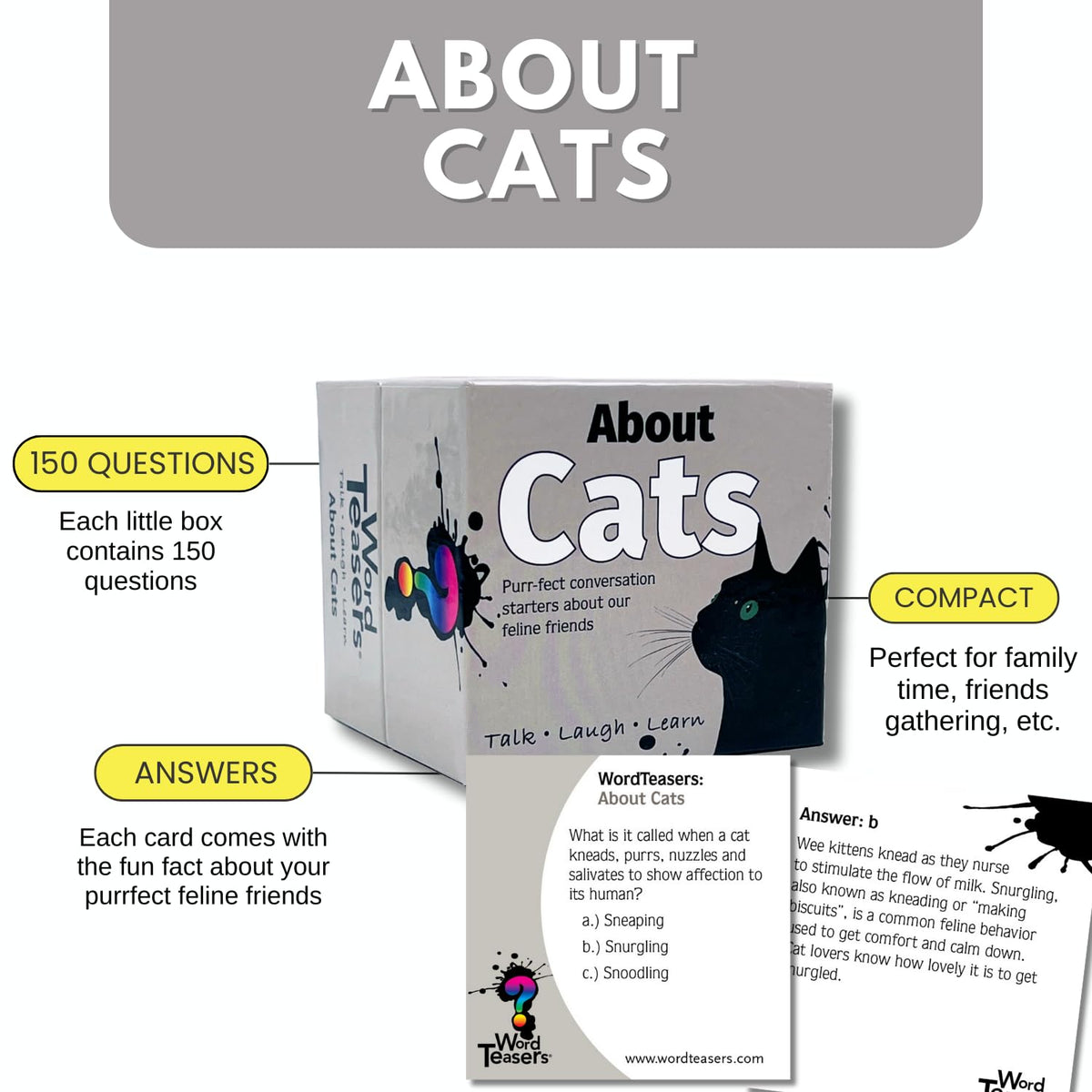 Word Teasers Cat Trivia Game for All Ages – 150 Cards of Funny Cat Facts