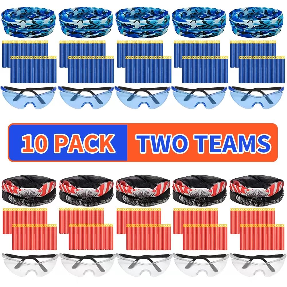Wordot Nerf Party Kit: 10 Kids Pack with Glasses, Masks & 200 Darts