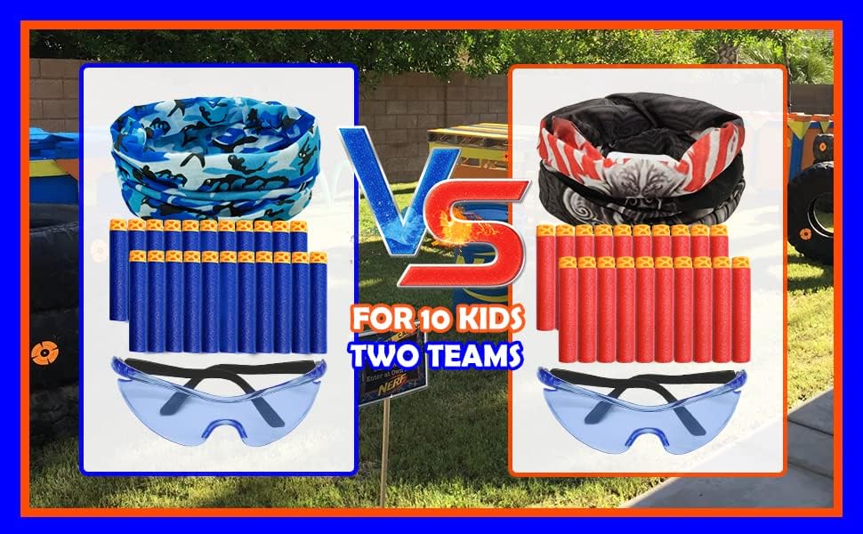 Wordot Nerf Party Kit: 10 Kids Pack with Glasses, Masks & 200 Darts