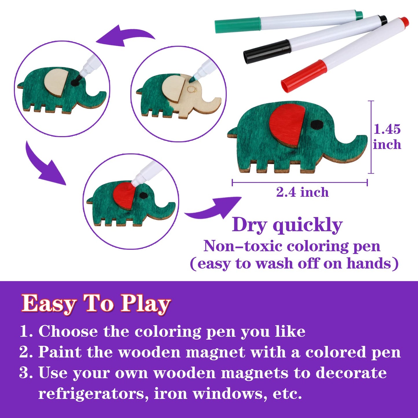 Worgree DIY Wooden Magnets Kit — 36 Pcs for Kids Arts & Crafts (Ages 4–12)