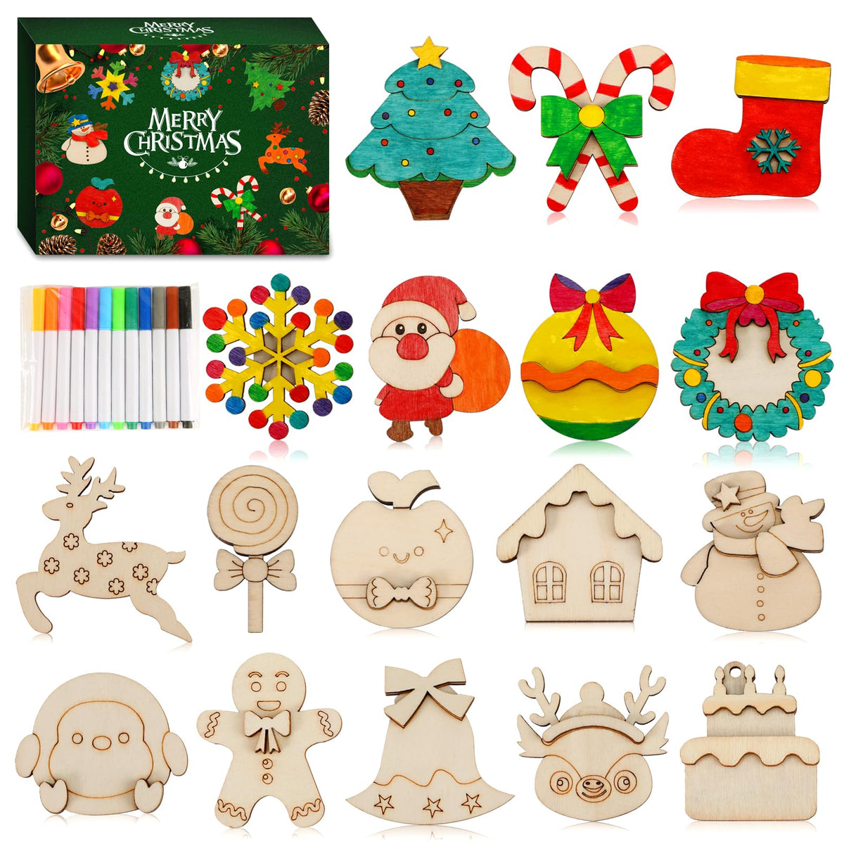 Worgree Christmas Crafts for Kids – 36pc DIY Wooden Magnets Kit for Ages 4-12