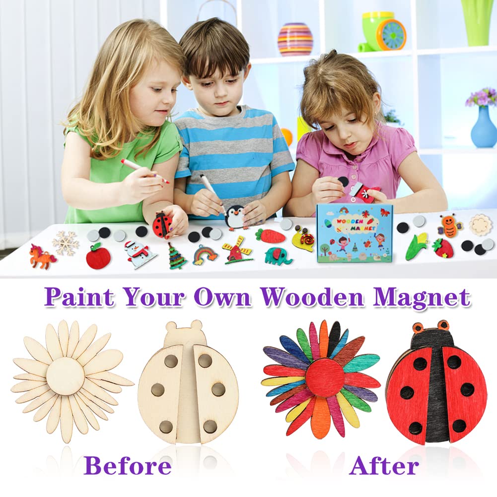 Worgree DIY Wooden Magnets Kit — 36 Pcs for Kids Arts & Crafts (Ages 4–12)