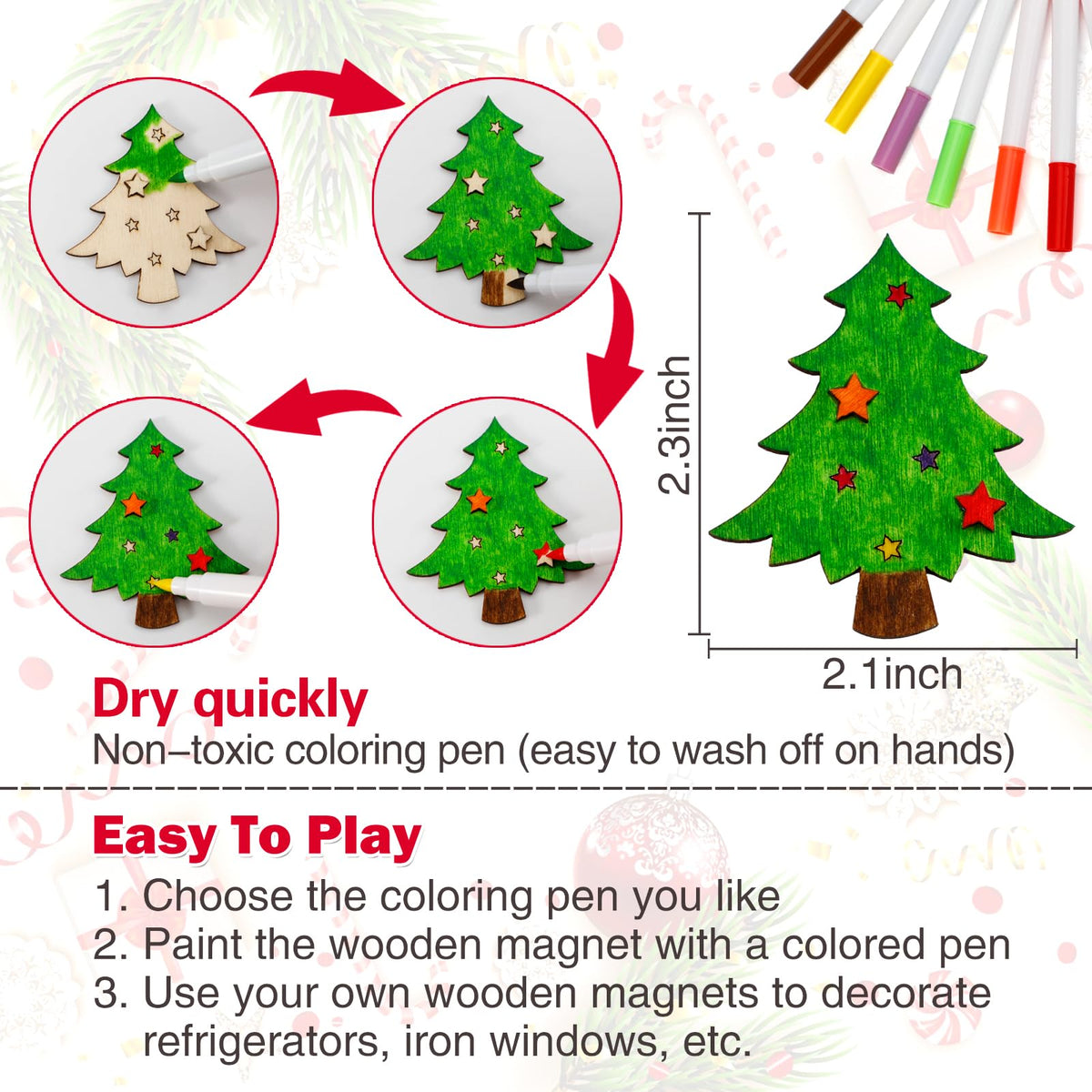 Worgree Christmas Crafts for Kids – 36pc DIY Wooden Magnets Kit for Ages 4-12