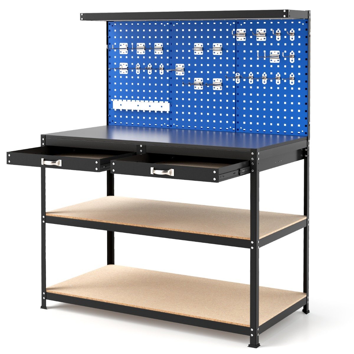 121 x 61 CM Workbench with 3 PCS Pegboard and Drawer-Black