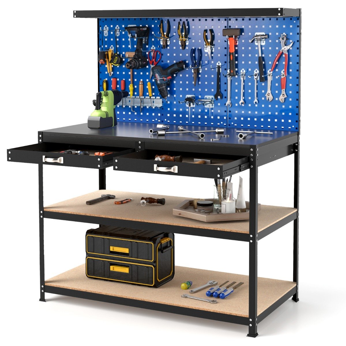 121 x 61 CM Workbench with 3 PCS Pegboard and Drawer-Black