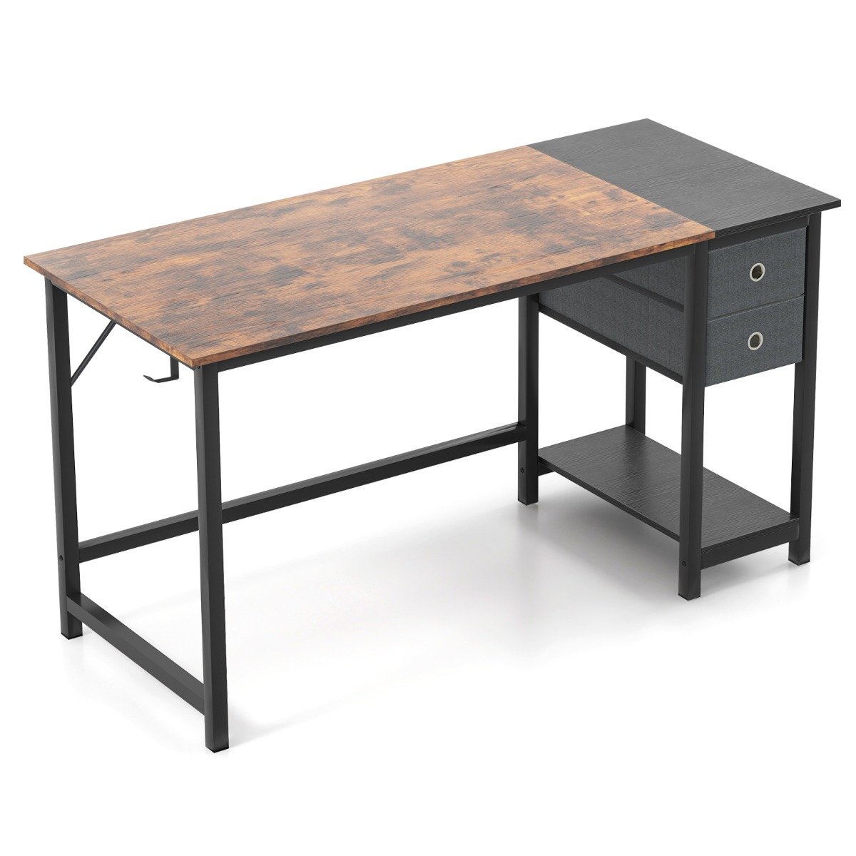 120 cm/140 cm Home Office Desk with 2 Drawers Hanging Hook-S