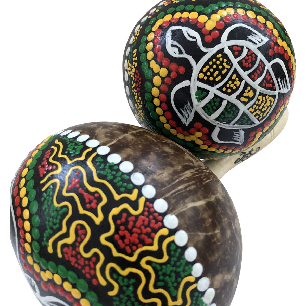 World Percussion USA Large Coconut Maracas Shaker Pair – Hand-Painted Shell, Stained Handles